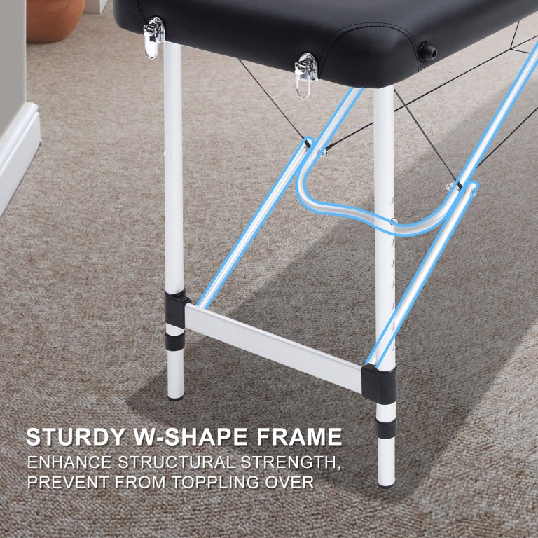 Sturdy W-shape frame on massage table legs