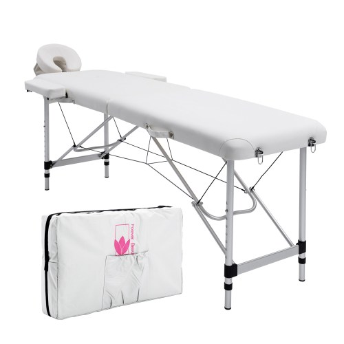 Portable white massage table with carry case