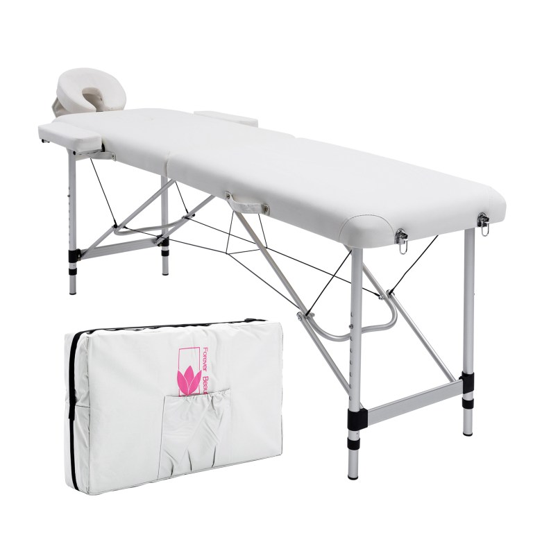 Portable white massage table with carry case
