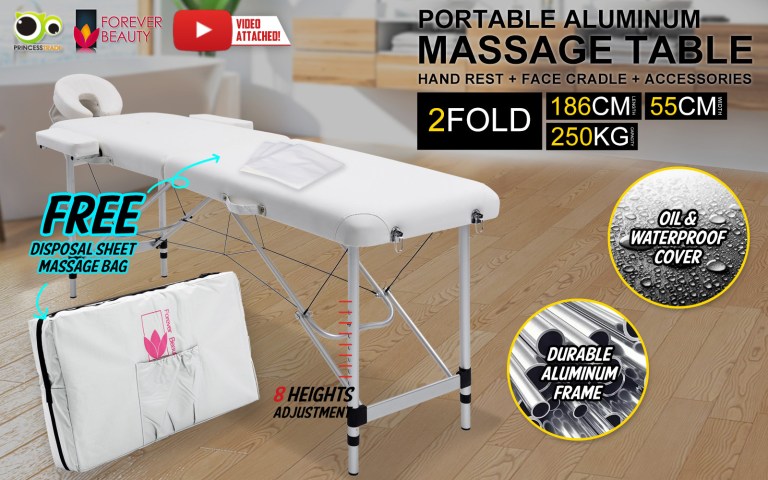 Portable aluminium massage table with accessories