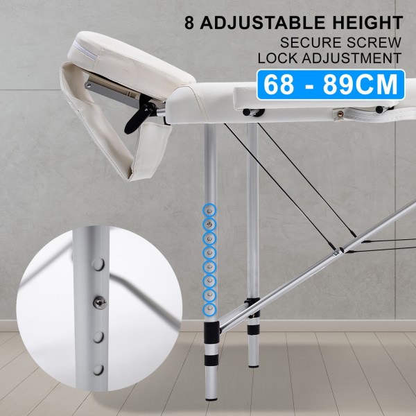 aluminium portable beauty massage table bed 2 fold 55cm white Adjustable massage table height screw lock mechanism