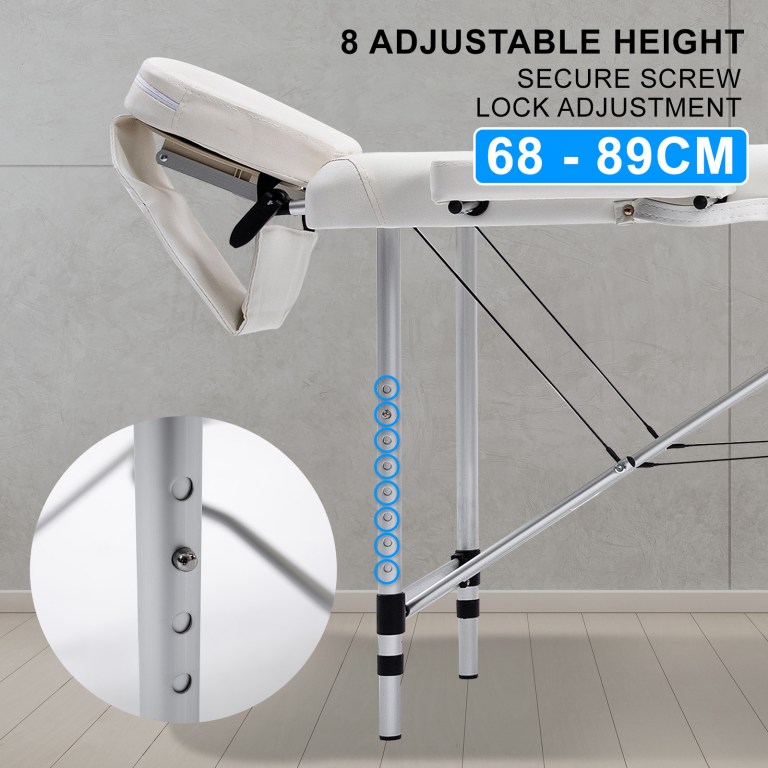 Adjustable massage table height screw lock mechanism