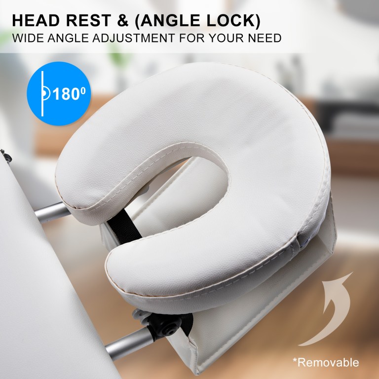 Adjustable removable headrest with 180-degree angle lock