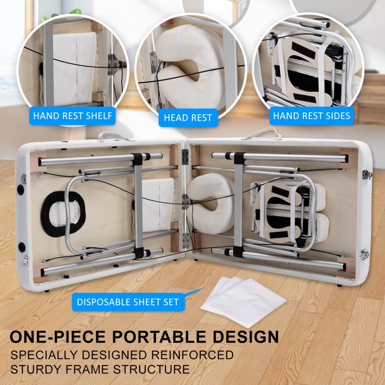 Portable massage table underside with accessories