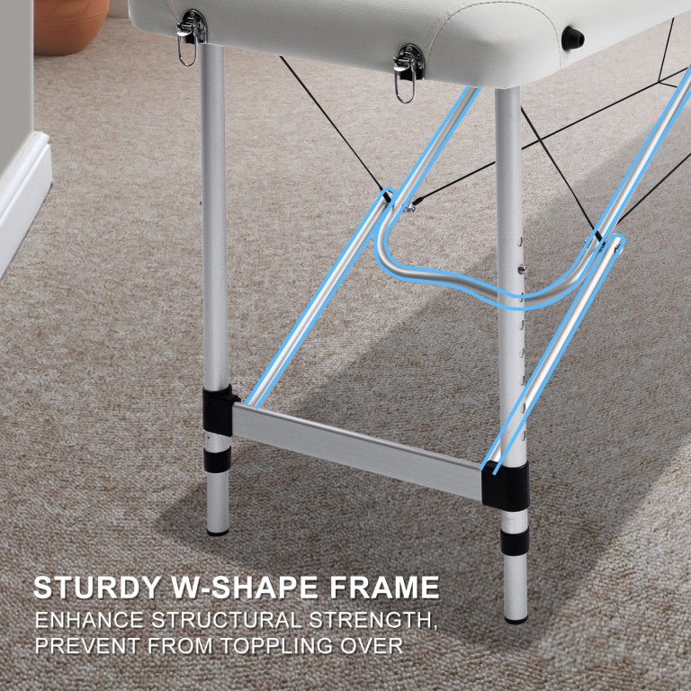 Portable massage table with sturdy W-shaped support frame