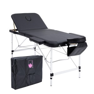 Portable black massage table with carry bag