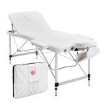 Portable white massage table with carry case