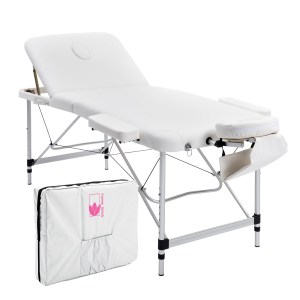 Portable white massage table with carry case
