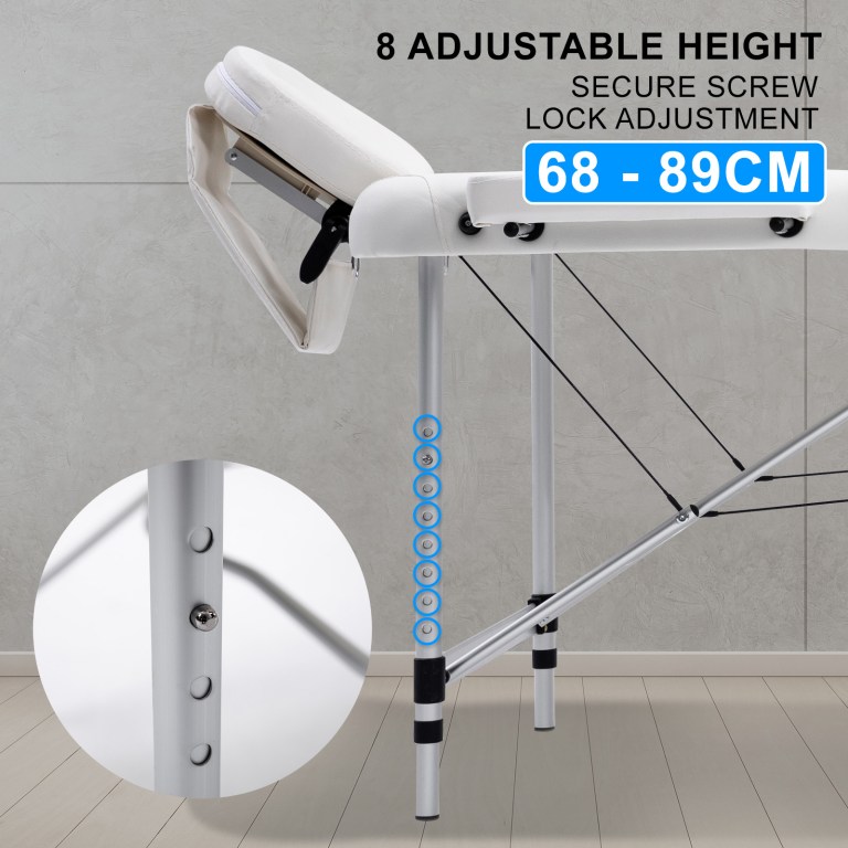 Adjustable massage table height screw lock system