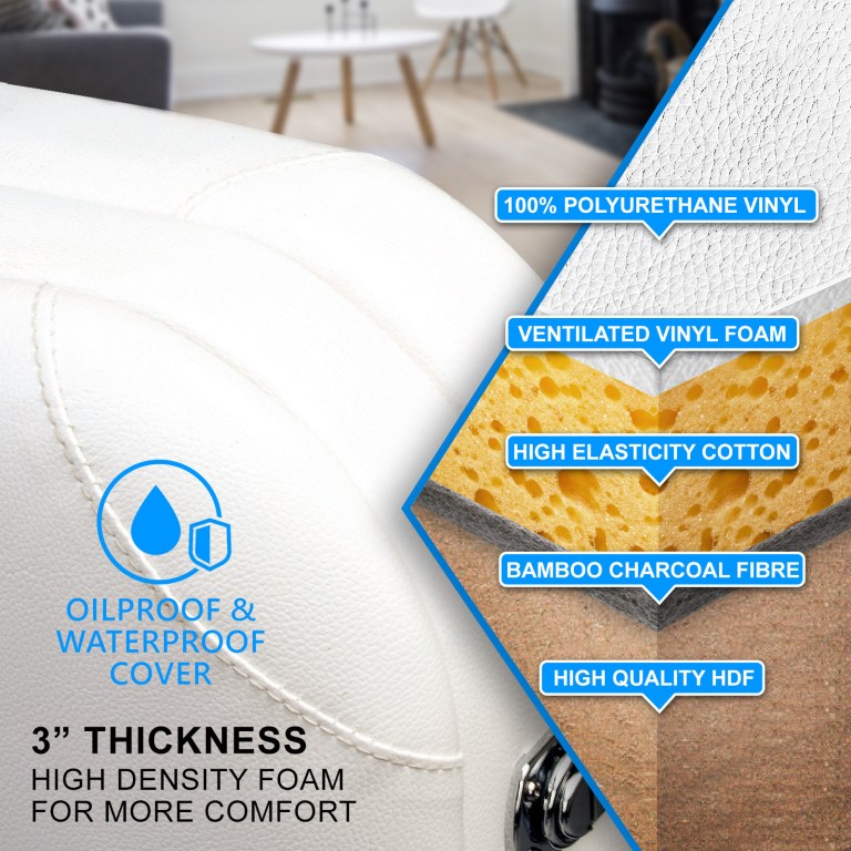 White waterproof cushion with layered foam construction