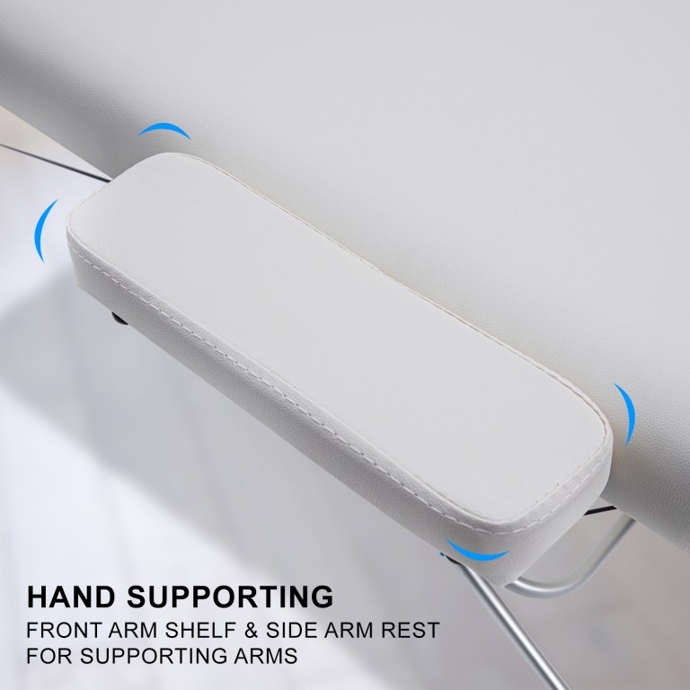 White padded armrest on adjustable chair