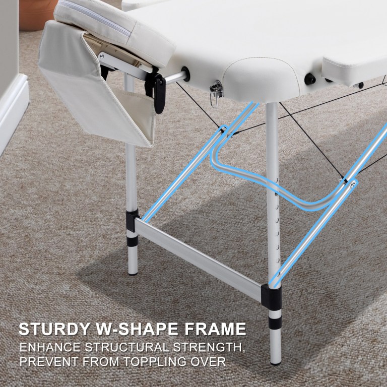 Sturdy W-shaped frame on massage table legs