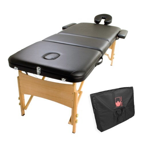 Portable black massage table with carry bag