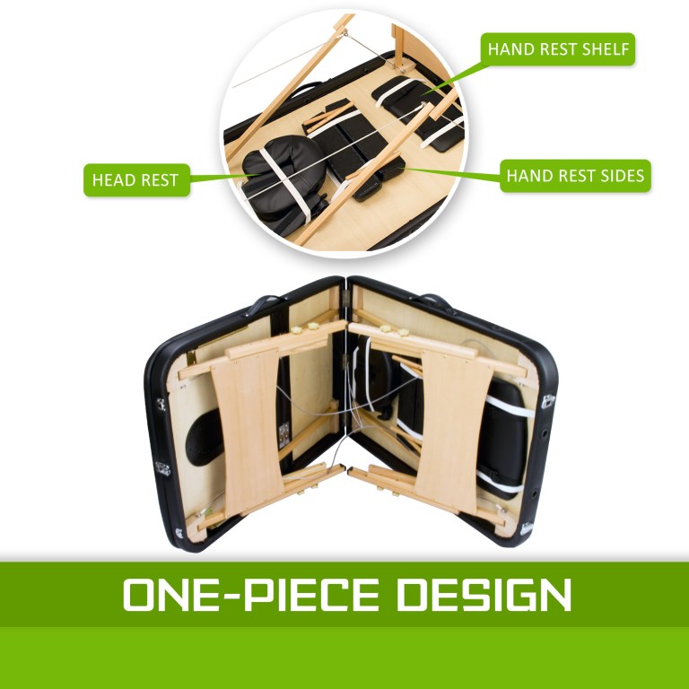 Folded portable massage table underside with headrest