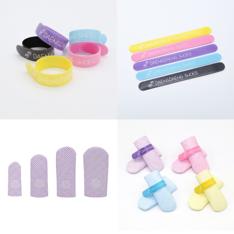 Colourful reusable shoe straps and grip pads