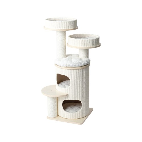 v390 182530pro 202507030915 00.jpg Cream multi-level cat tree with scratching posts