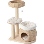 Woven cat tree with basket bed and condo