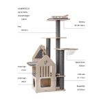Wooden multi-level cat tree with scratching posts