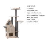 Wooden multi-level cat tree with scratching posts