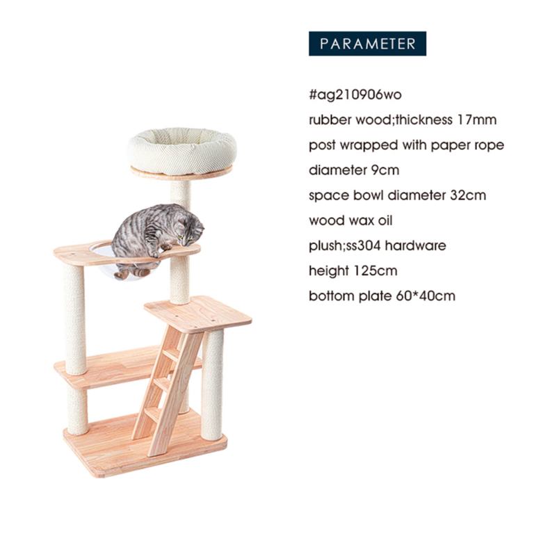 Wooden cat tree with platforms and scratching posts