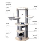 Multi-level wooden cat tree with hammock and platforms