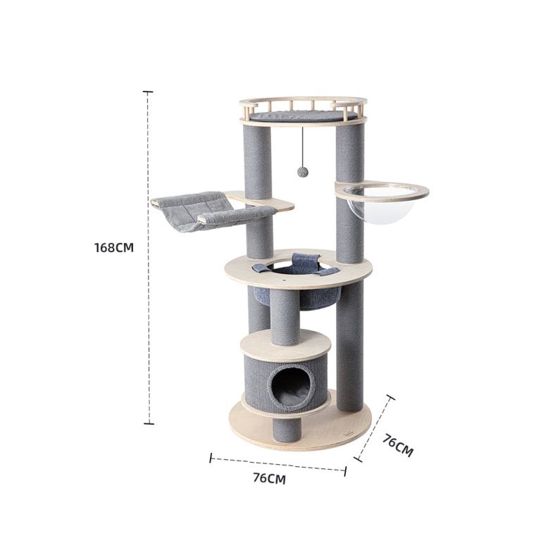 Tall multi-level cat tree with hammock and condo