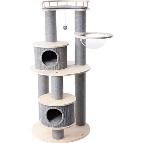 Multi-level cat tree with scratching posts and hammock