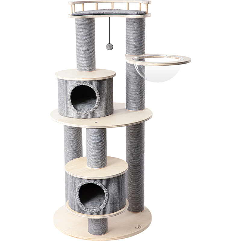 Multi-level cat tree with scratching posts and hammock