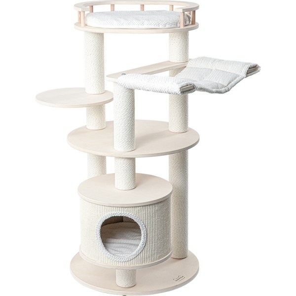 v390 220095pro 202507030915 00.jpg Modern beige multi-level cat tree with hammock