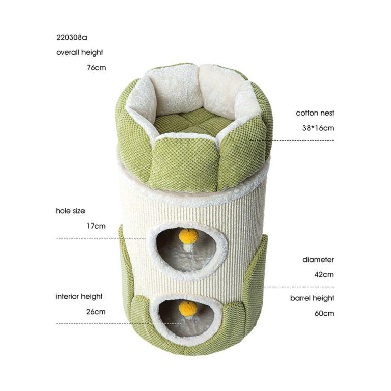 honeypotcat arctic snug double sisal barrel 75cm Green and white multi-level cat tree condo