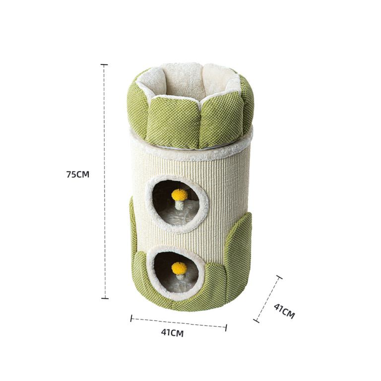 honeypotcat arctic snug double sisal barrel 75cm Green and cream cat tree with two cubbies