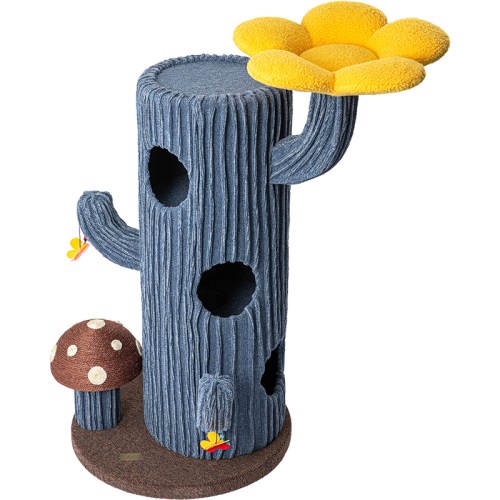 Tree-shaped cat scratching post with flower top