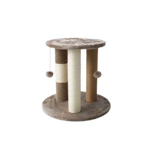 v390 c7147 84049 00.jpg Beige multi-post cat scratching tower with pom-poms