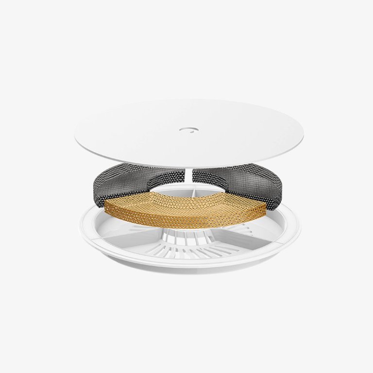 Exploded view of modern smoke alarm components