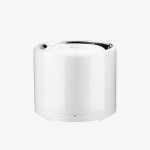 White cylindrical pet water fountain with stainless steel top