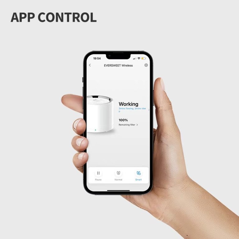 Hand holding smartphone showing EVERSWEET app control screen