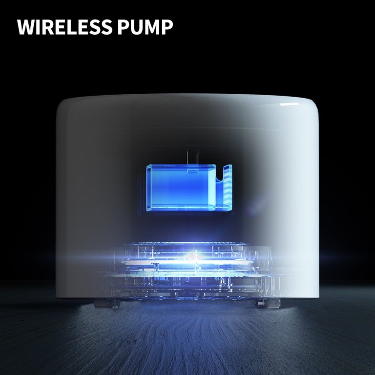 Futuristic wireless pump with glowing battery display