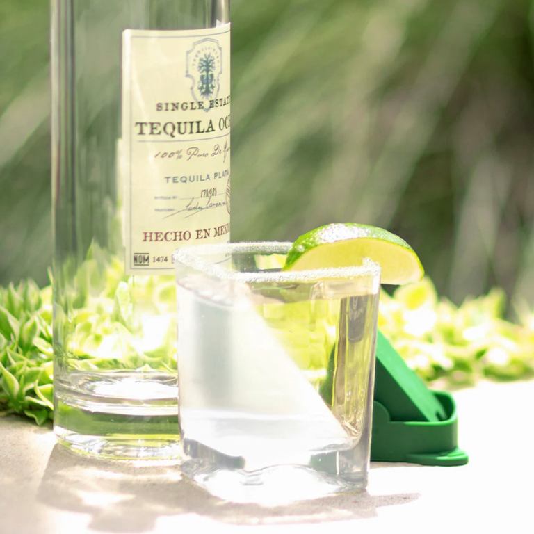 Tequila shot with lime and salt rim