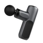 Black handheld percussion massage gun on white background