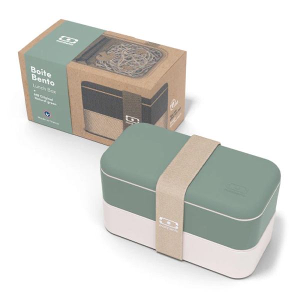 monbento mb original bento box green natural Green and beige bento lunch box with packaging