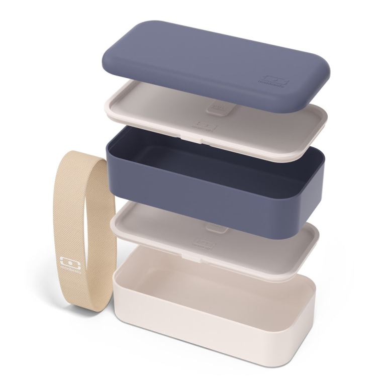 monbento mb original bento box blue natural Stacked modular lunchbox with lids and strap