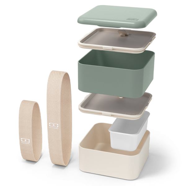 monbento mb square bento box bi colour green Exploded view of modular bento lunch box