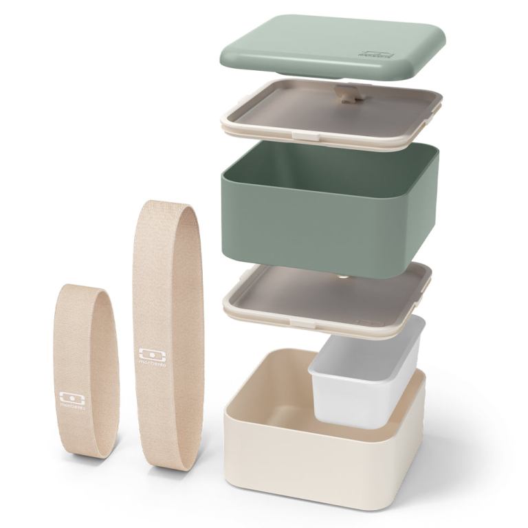 monbento mb square bento box bi colour green Exploded view of modular bento lunch box