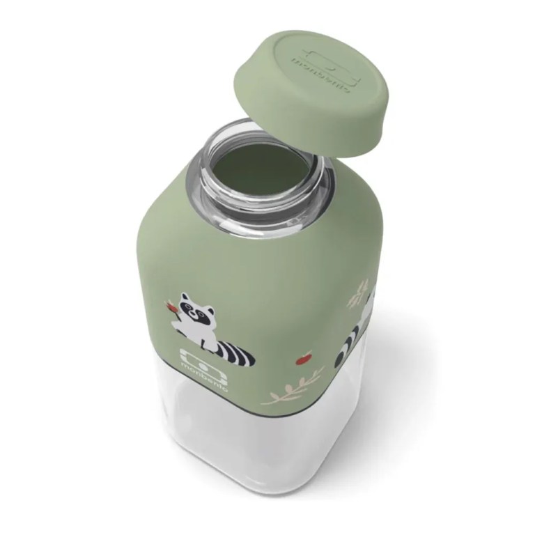 monbento mb positive s reusable water bottle raccoon Green children’s thermos bottle with raccoon design