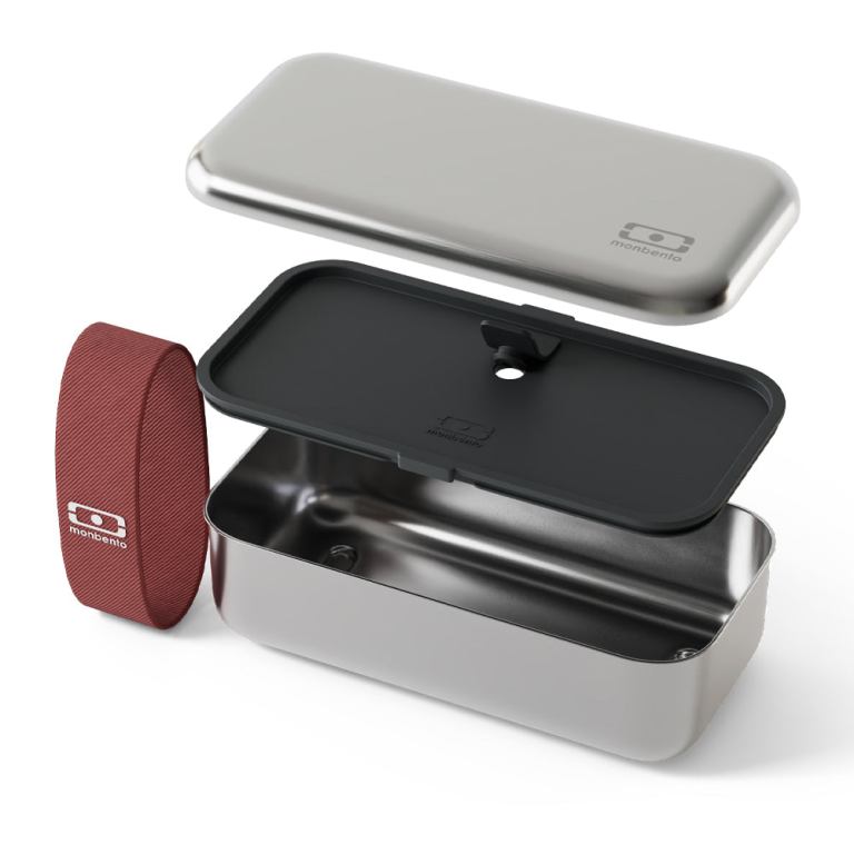 Stainless steel lunch box with lid and strap