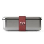 Stainless steel lunchbox with red elastic strap