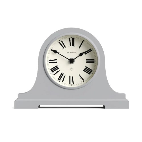 Grey mantel clock with Roman numerals