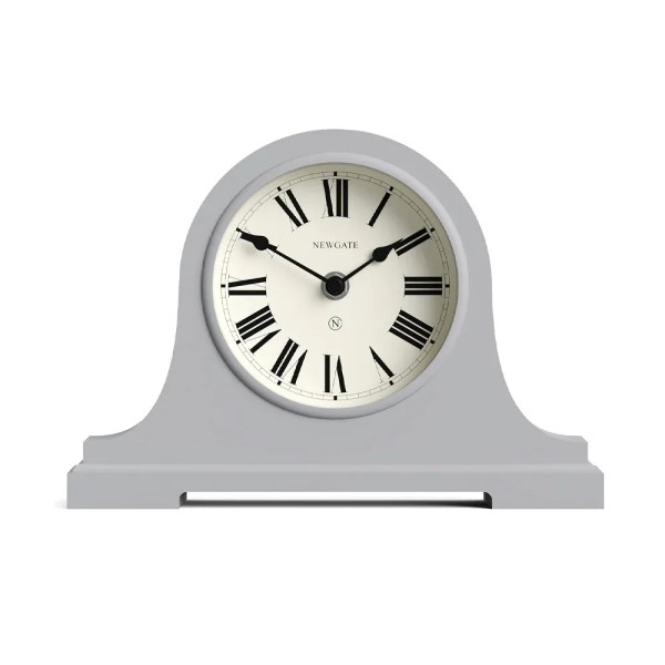 Grey mantel clock with Roman numerals
