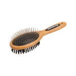 Wooden oval hairbrush with metal bristles