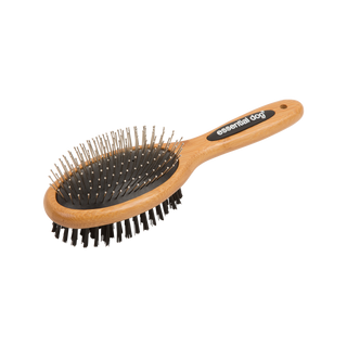 Wooden oval hairbrush with metal bristles